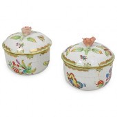 (2 PC) PAIR OF HEREND PORCELAIN LIDDED