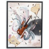 SIGNED VIOLIN MIXED MEDIA PAINTING ON