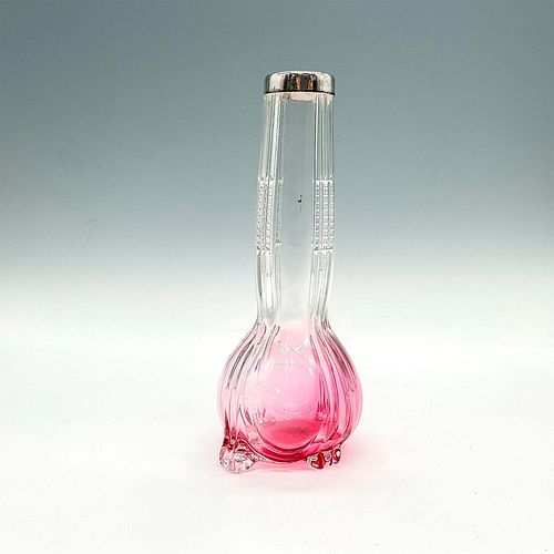 CRANBERRY GLASS FOOTED VASE W  38dce5