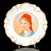 A.R.R PORTRAIT PLATE, LADY IN RED SCARFHand