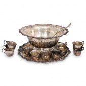 (15PC) ORNATE SILVER PLATED PUNCH BOWL
