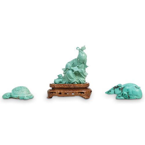  3 PC CHINESE CARVED TURQUOISE 38e9d4