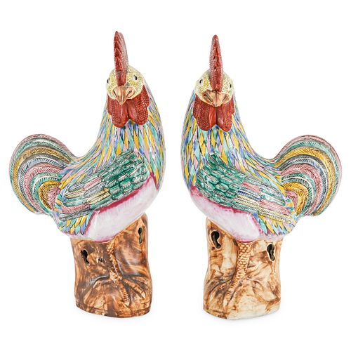  2 PC CHINESE FAMILLE ROOSTER 38c4be