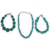 (3PC) STERLING SILVER & TURQUOISE NECKLACEDESCRIPTION: