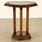 FRENCH LEATHER SIDE TABLE NAILHEAD TRIM