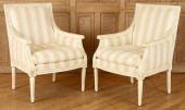 PAIR UPHOLSTERED LOUIS XVI STYLE BERGERE