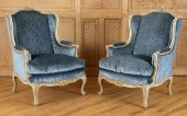 PAIR FRENCH PAINTED LOUIS XV STYLE BERGERE