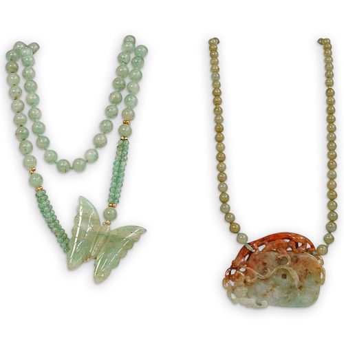 (2 PC) CHINESE CARVED JADE NECKLACESDESCRIPTION: