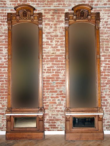 RARE PAIR OF CARVED WALNUT MIRRORS 38cd2e