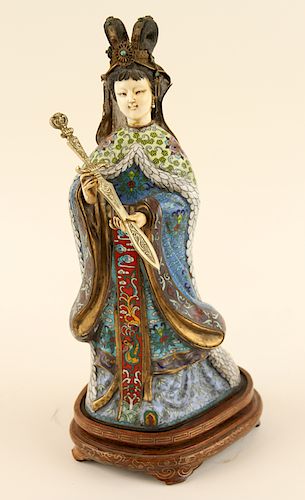 CHINESE CLOISONNE FIGURE OF WOMAN 38cdb9