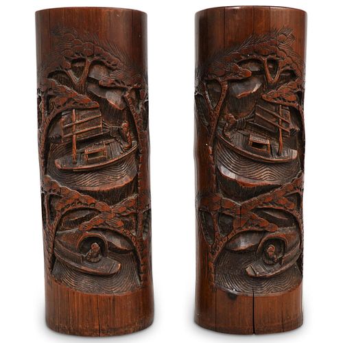 PAIR OF CHINESE FIGURAL CARVED 38fa47