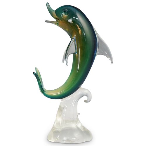 MURANO ART GLASS DOLPHIN ON WAVE 38fc65