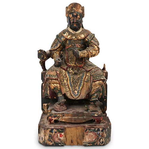 CHINESE SEATED EMPEROR BUDDHA WOODEN 38fcc1