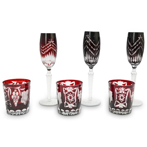  6PC CRANBERRY RED CRYSTAL GLASS 38ff22