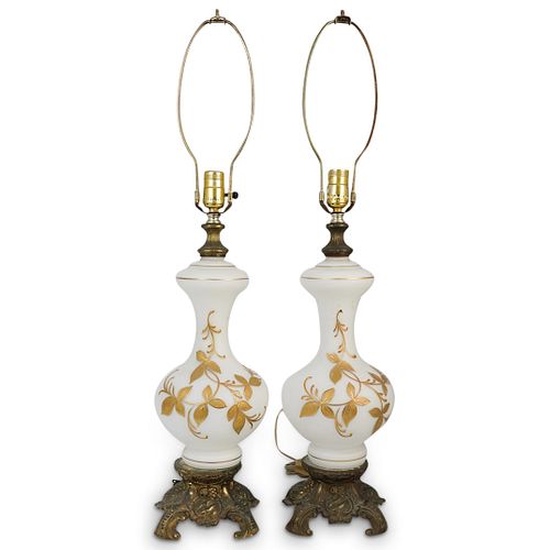  2 PC VICTORIAN BRASS AND GLASS 390374