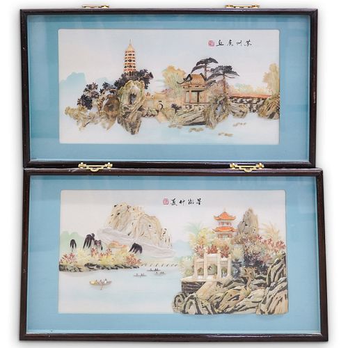  2 PC CHINESE CARVED LANDSCAPE 3904ae