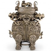 CHINESE SILVER PLATED FIGURAL URNDESCRIPTION: