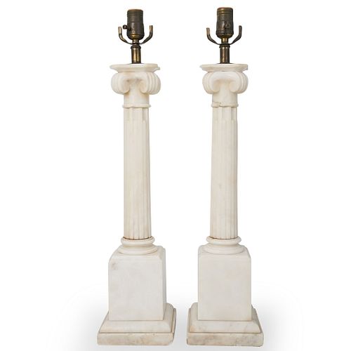 PAIR OF CARVED MARBLE TABLE LAMPSDESCRIPTION  390efe