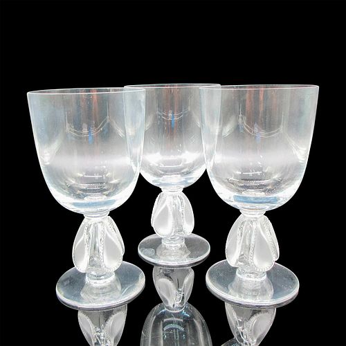 3PC LALIQUE CRYSTAL WINE GLASSES,