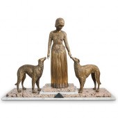 ART DECO STYLE LADY WITH DOGS BRONZEDESCRIPTION: