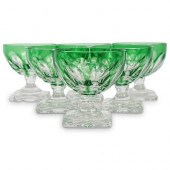 (6 PC) MOSER GREEN GLASS WINE GOBLETS