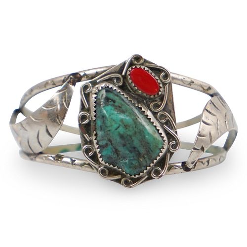 NAVAJO STERLING AND TURQUOISE CUFF 3924a6
