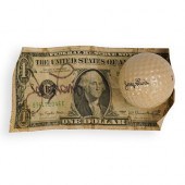 JERRY LEWIS SIGNED GOLF BALL AND DOLLAR