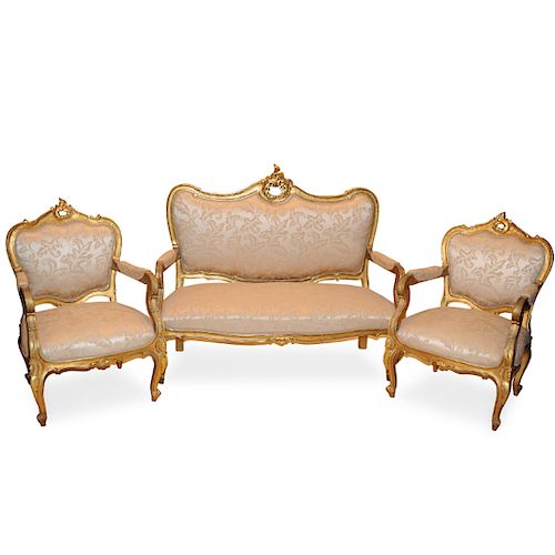 (3 PC) ANTIQUE FRENCH SOFA AND