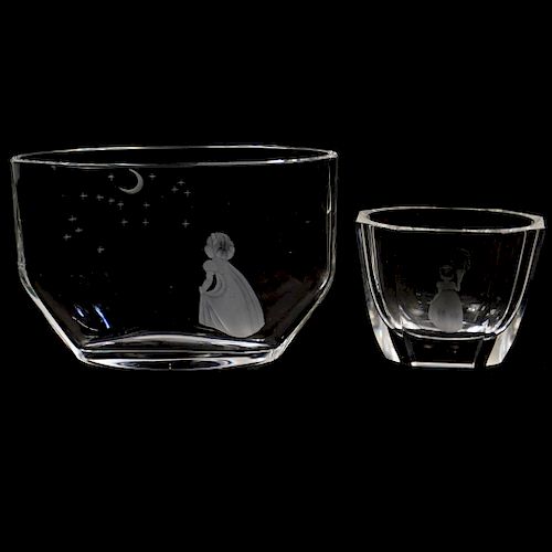  2 PC ORREFORS ETCHED CRYSTAL 3934b0