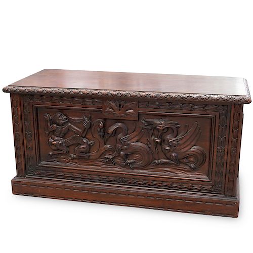 CONTINENTAL WOOD CARVED TRUNKDESCRIPTION  39379a