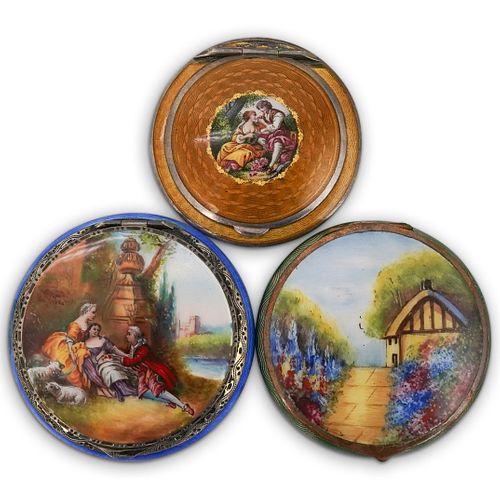 (3 PC) STERLING AND ENAMEL GUILLOCHE