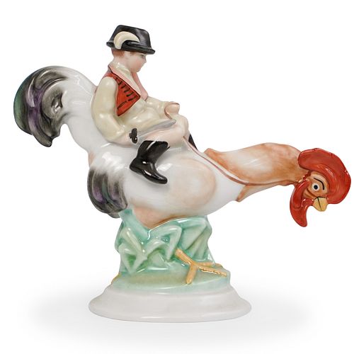 HEREND BOY RIDING ROOSTER FIGURINEDESCRIPTION  3914b5