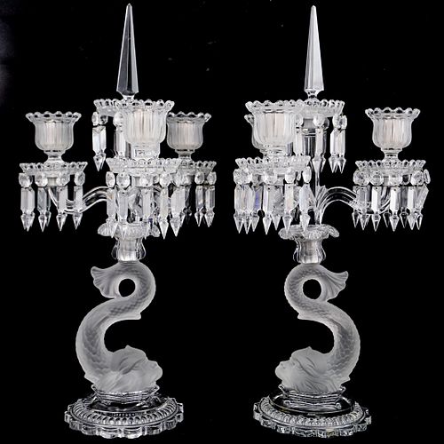PAIR OF BACCARAT CRYSTAL DOLPHIN 391a01