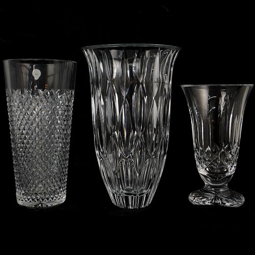  3 PC CRYSTAL WATERFORD VASE GROUPINGDESCRIPTION  392029