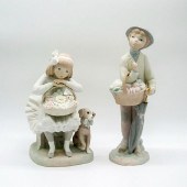 2PC LLADRO FIGURINES, GIRL WITH FLOWERS