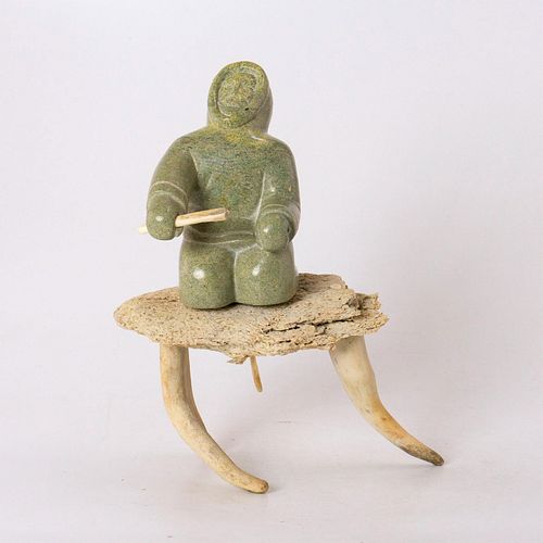 INUIT STONE SCULPTURE WITH ANTLER 395f0b