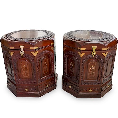 PAIR OF CONTINENTAL MARQUETRY WOOD 393904