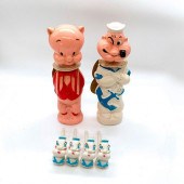 6PC COLGATE SOAKY FIGURAL BOTTLES AND