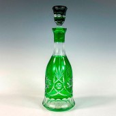 CUT TO CLEAR BOHEMIAN GREEN GLASS DECANTER