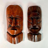 PAIR OF TIKI HAND CARVED WOODEN TRIBAL