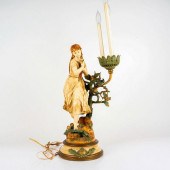 L & F MOREAU FIGURAL LAMP, GIRL HOLDING