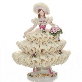 DRESDEN LACE FIGURINE, LADY WITH BASKET