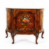 DEMILUNE COMMODE OR LIQUOR CABINETPainted