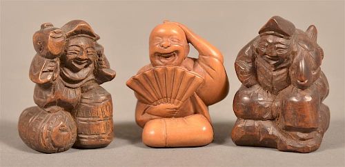 THREE CARVED WOOD CHINESE FIGURAL 39bd43