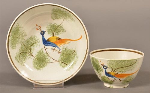 LEEDS CHINA PEAFOWL DECORATED CUP 39bdc4