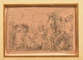 REMBRANDT ETCHING, CHRIST SEATED WITH