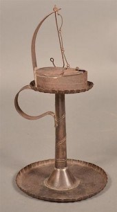 19TH CENTURY TIN BETTY LAMP WITH STAND.19th