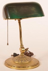 BRASS DESK LAMP WITH GREEN OVERLAY SHADE.Vintage