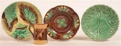 FOUR VARIOUS PIECES OF MAJOLICA POTTERY.Four