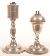 TWO AMERICAN PEWTER WHALE OIL LAMPS.Two